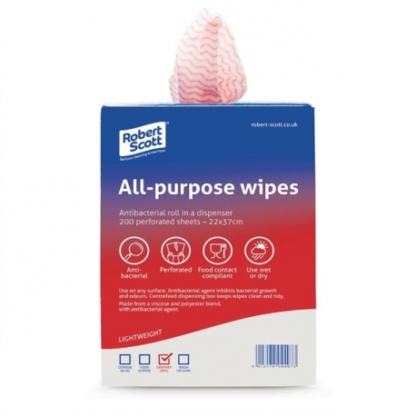 ABBEY ANTI BAC CLOTH ALL PURPOSE (ROLL 200) - RED £10.52